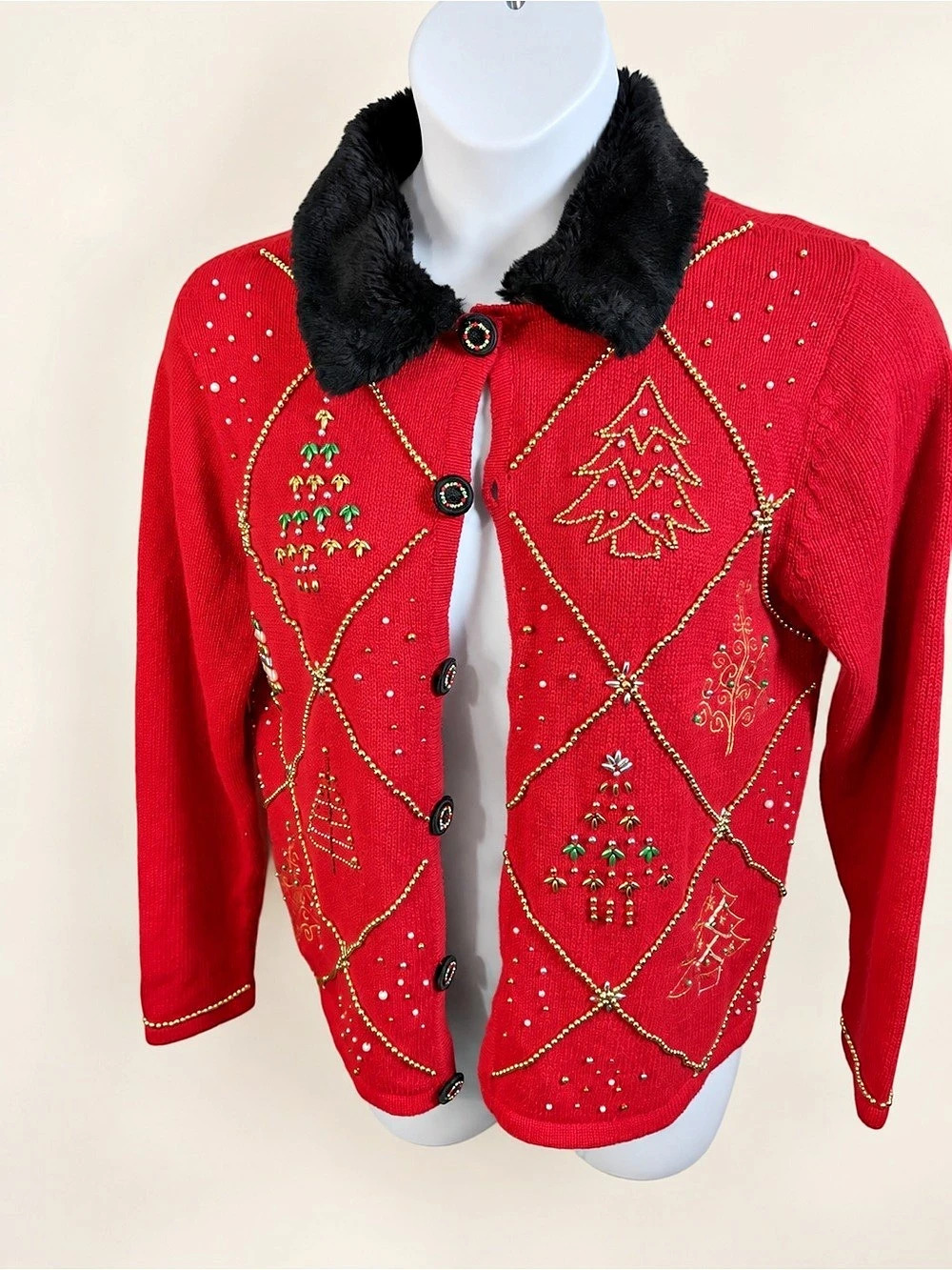 Joy Designer Original Studio Joy Christmas cardigan Embellished Faux Fur Collar